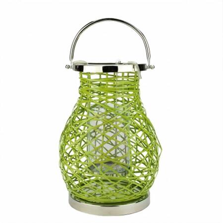 NORTHLIGHT SEASONAL Modern Green Decorative Woven Iron Pillar Candle Lantern with Glass Hurricane 31580083